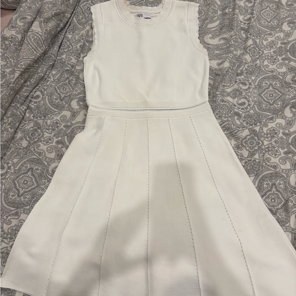 Zara White Sleeveless A-line Dress for Wedding Guest